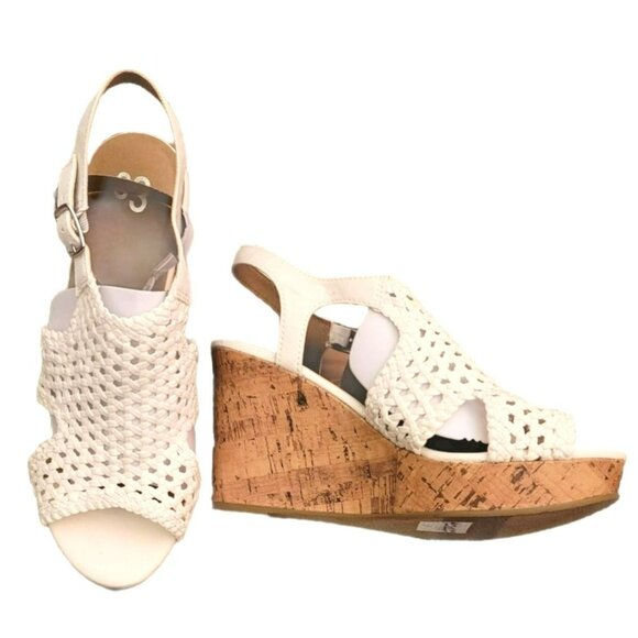 White Wedge Sandals Cork Platform Heels Size 11 Taffy Cream NIB JJ1242 - Picture 2 of 5